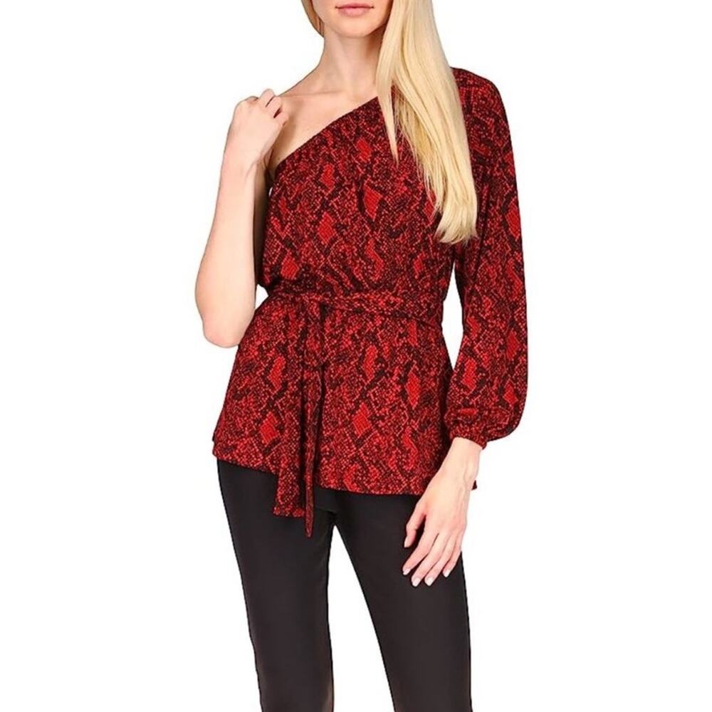 Michael Kors Red Snake‎ Python One Shoulder Long … - image 1